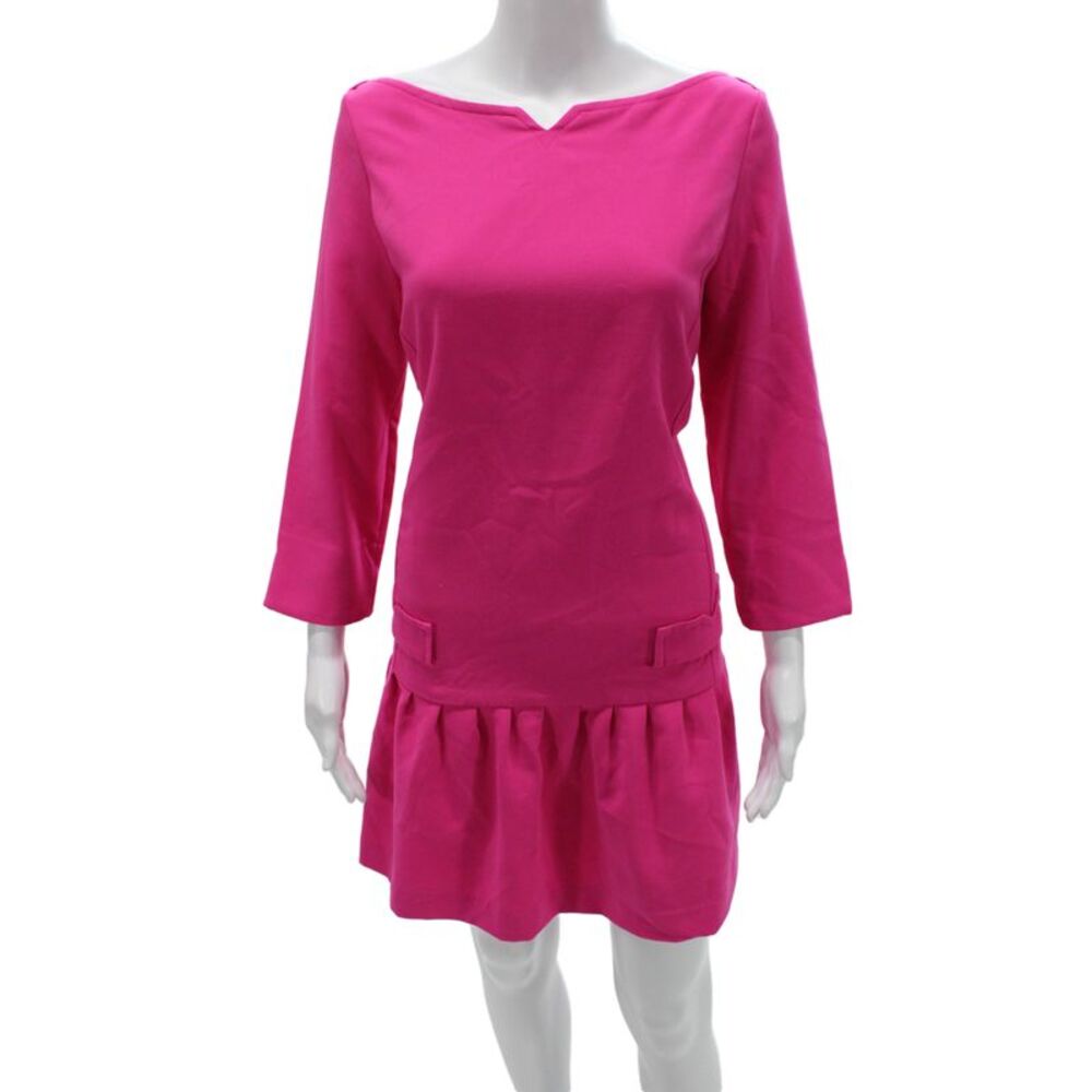 Victoria Beckham Women Pink Shift Dress 3/4 Sleeve Zip Designer Size M